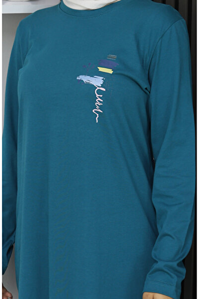 sefamerve Digital Fabric Slit Tunic 9135-04 Petrol