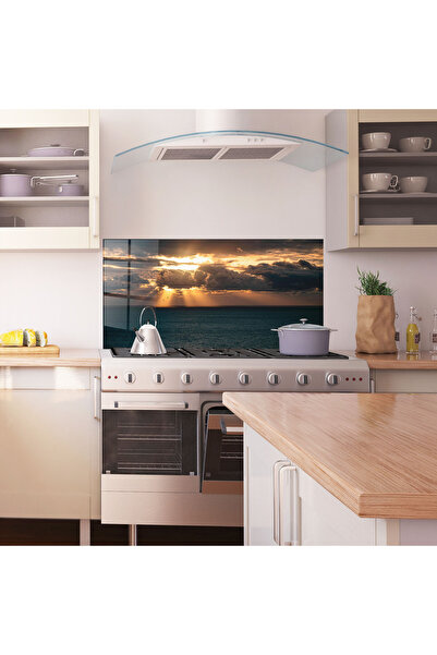Arthub Kitchen Glass Panel, Stove Protection, Heat Resistant, Landscapes, Cloudy Sunrise