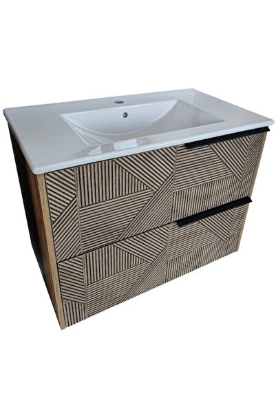 OEM Martplast David bathroom cabinet with sink, drawers, beige/wood, wall-mounted, 81 x 46 x 63 cm