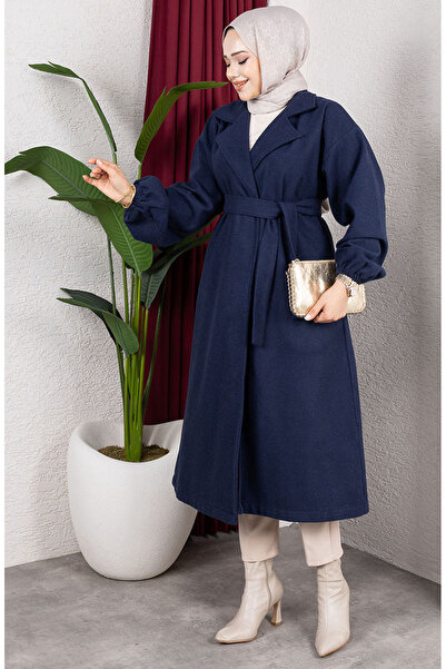 sefamerve Double-Breasted Collar Cashmere Coat 2059-04 Navy Blue