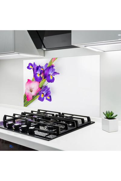 Arthub Kitchen Glass Panel, Stove Protection, Heat Resistant, Flowers, Iris O...