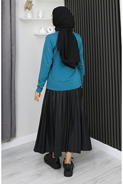 sefamerve Ψηφιακή με τύπωμα Βαμβακερή Μπλούζα 1071-02 Πετρέλαιο