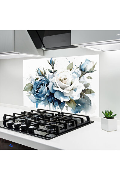 Arthub Panou Sticla Bucatarie, Protectie aragaz, Termorezistent, Flori, Blue ...