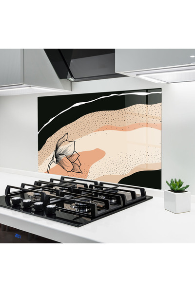 Arthub Panou Sticla Bucatarie, Protectie aragaz, Termorezistent, Flori, Black...