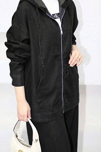 Suede Style 5398 - Comfortable Loose Thin Women's Denim K Hooded Jacket Pants Set