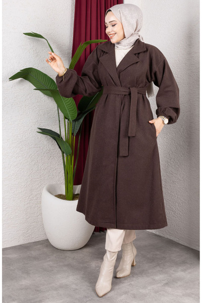 sefamerve Double-Breasted Collar Cashmere Coat 2059-05 Brown