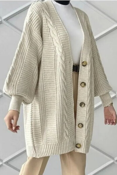 Marvine Γυναικεία Μπεζ Ζακέτα Με Κουμπιά oversized Μοντέλα Πλεκτά Ζακέτα