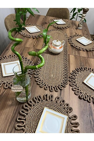 naylişhome jute,american service set, runner, plate, gift, tablecloth set, food service set