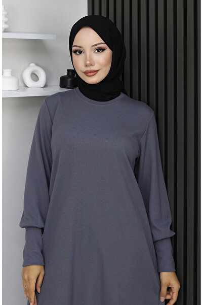 sefamerve Παντελόνι από ύφασμα Bürümcük Τούνικ Διπλό Σετ 20024A-01 Γκρι