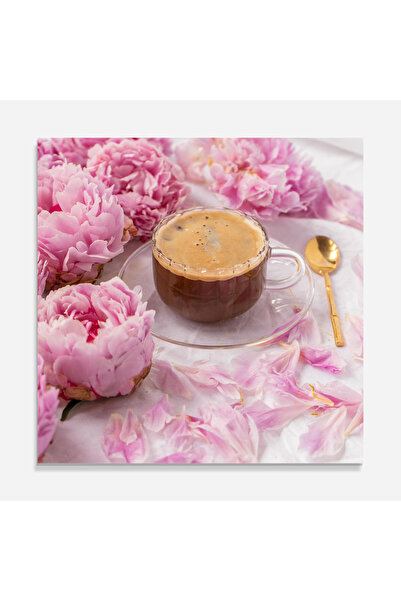 Arthub Kitchen Glass Panel, Stove Protection, Heat Resistant, Flowers, Peony And Coffee