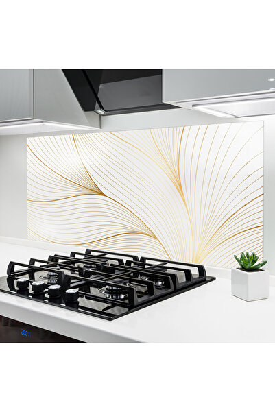 Arthub Kitchen Glass Panel, Stove Protection, Heat Resistant, Abstract, Gold ...