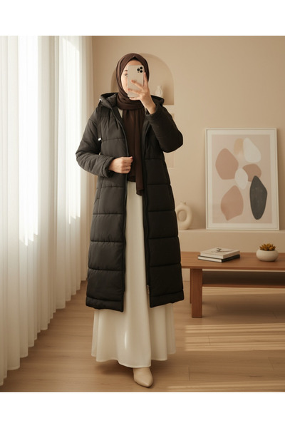 Modamorfo 5120 Hooded Long Puffer Jacket - Black