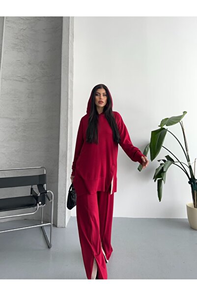 Moda İkra Women's Slit and Hoodie Bottom Top Set