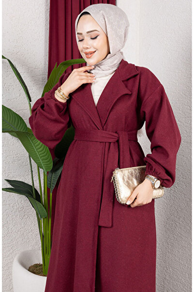 sefamerve Double-Breasted Collar Cashmere Coat 2059-06 Claret Red