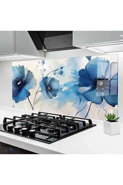 Arthub Panou Sticla Bucatarie, Protectie aragaz, Termorezistent, Flori, Blue ...