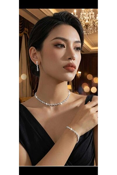 Zanora krıstal set zikzak model gelin seti 3lü