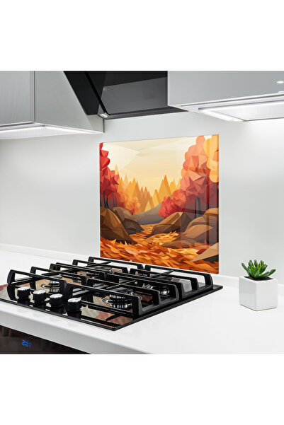 Arthub Kitchen Glass Panel, Stove Protection, Heat Resistant, Landscapes, Autumn Orange Forest
