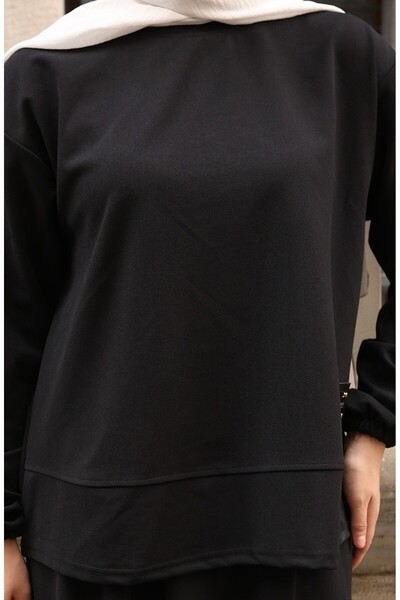 sefamerve Scuba Fabric Hijab Tunic Skirt Double Set 0221-01 Black