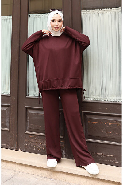 sefamerve Lace Detailed Hijab Trouser Suit 2175-04 Brown