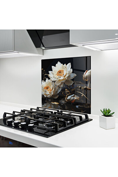Arthub Kitchen Glass Panel, Stove Protection, Heat Resistant, Feng-shui, Beautiful White Nature