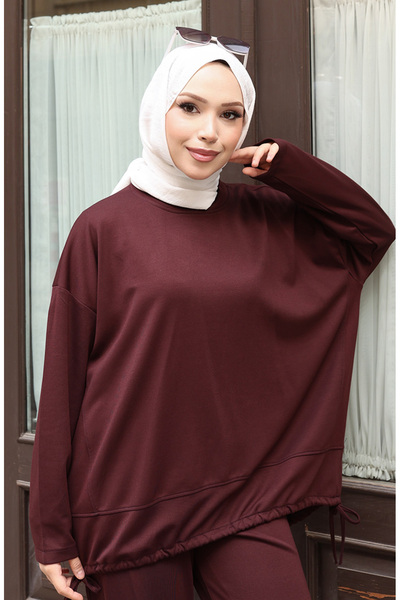 sefamerve Lace Detailed Hijab Trouser Suit 2175-04 Brown