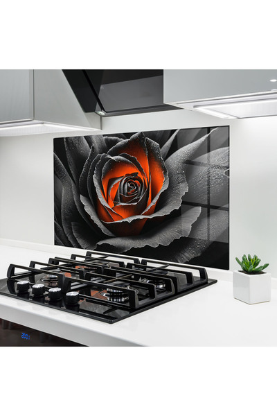 Arthub Kitchen Glass Panel, Stove Protection, Heat Resistant, Flowers, Grey O...