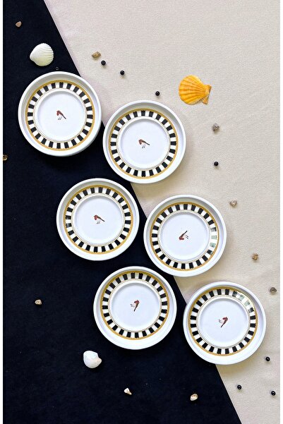 Erbaşlar Sevda Kuşu Black 6-Piece Tea Plate Set