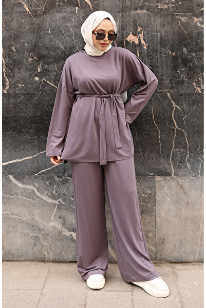 sefamerve Σετ Παντελόνι Τσότσιρα με Λεπτομέρεια Δαντέλας 2174-02 Γκρι