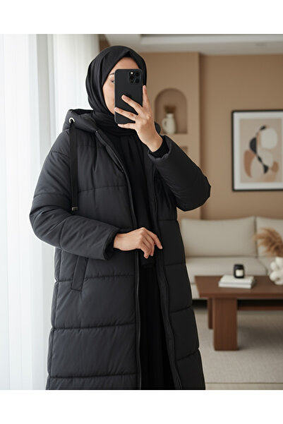 Modamorfo 5120 Hooded Long Puffer Jacket - Black
