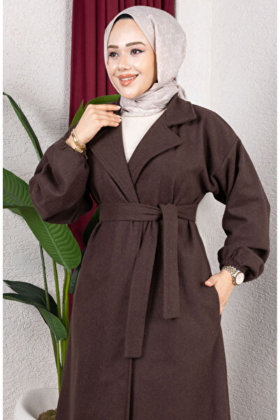 sefamerve Double-Breasted Collar Cashmere Coat 2059-05 Brown