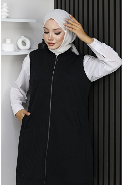 sefamerve Смугастий безрукавний жилет 5101-01 Чорний