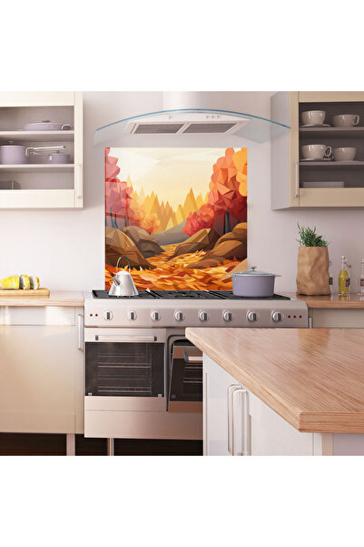 Arthub Kitchen Glass Panel, Stove Protection, Heat Resistant, Landscapes, Autumn Orange Forest
