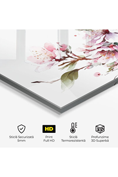 Arthub Kitchen Glass Panel, Stove Protection, Heat Resistant, Landscapes, Cherry Spring Flower