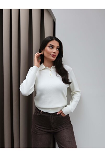 ESRAHELVACI Polo Neck Half Button Sweater
