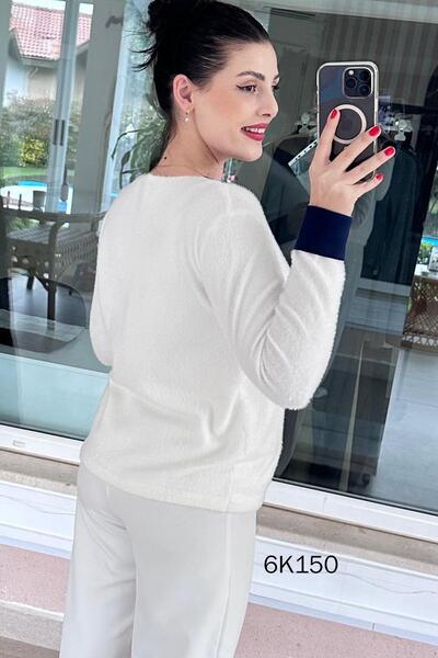 İnce Topuk Collared Stone Detail Bearded Knitwear Blouse 6K150