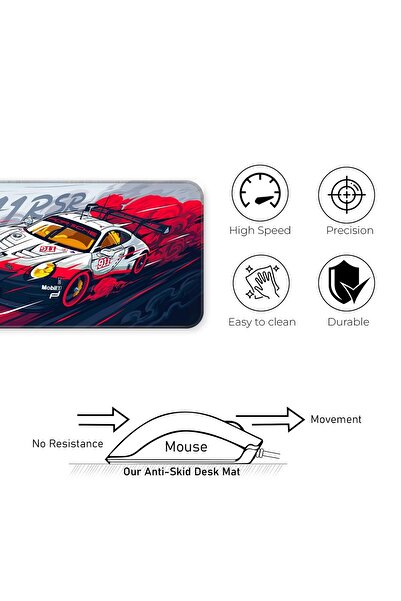 Coverzone 70×30cm Racing Car Mouse Pad – Waterproof, Large Desk Mat with Non-Slip Base and Stitched Edges