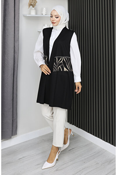 sefamerve Πέτρα με τύπωμα Αμάνικο Γιλέκο 5110-01 Μαύρο