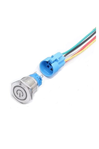 OEM BUTON METAL 22MM CU RETINERE, 12-24V, ALBASTRU