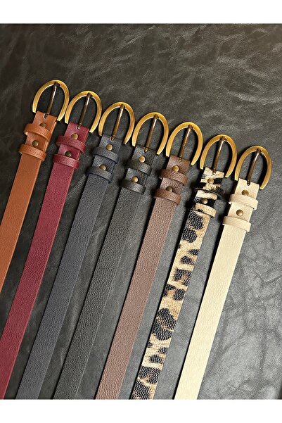 LİA KEMER 7'Li Lust Classic Patterned Women's Antique Gold Buckle Belt Jacket Belt Dress Belt Trouser Belt