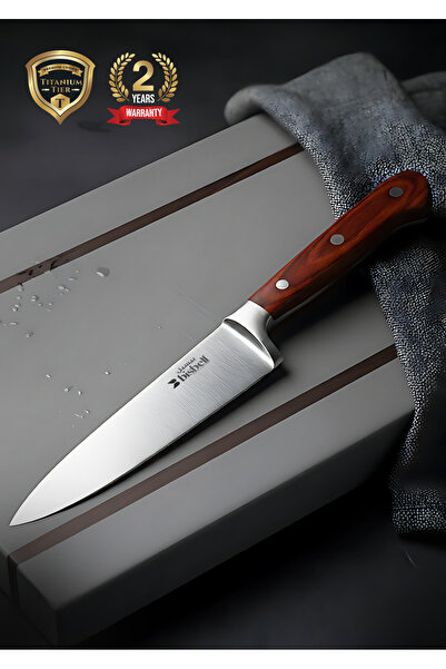 Bisbell سكين طاهٍ متعدد الاستخدامات، مقاس ٨ بوصات، بشفرة حادة للغاية - مقبض من الفولاذ المقاوم للصدأ وخشب ملون | BB3890