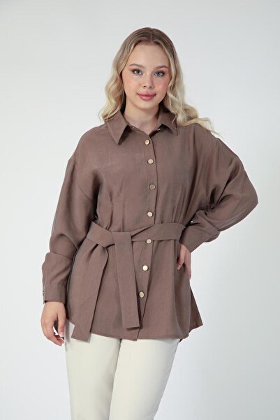 Suede Style 5831 - Poplin Sailor Collar Waist Tie Women's Shirt