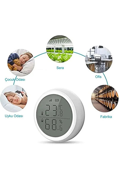 Renvox Sıcaklık Nem Sensörü Tuya Akıllı Mekan Isı ve Nem Ölçer - LCD Ekran AP...