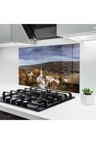 Arthub Kitchen Glass Panel, Stove Protection, Heat Resistant, Landscapes, Autumn Trees