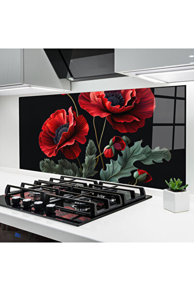 Arthub Panou Sticla Bucatarie, Protectie aragaz, Termorezistent, Flori, Poppy...