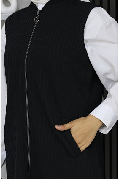 sefamerve Смугастий безрукавний жилет 5101-01 Чорний