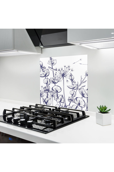 Arthub Kitchen Glass Panel, Stove Protection, Heat Resistant, Flowers, Blue L...