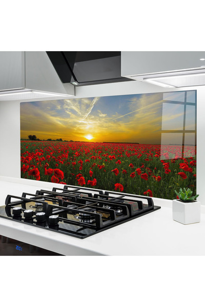 Arthub Kitchen Glass Panel, Stove Protection, Heat Resistant, Flowers, Poppie...
