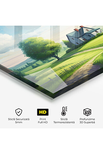 Arthub Kitchen Glass Panel, Stove Protection, Heat Resistant, Landscapes, Calming Rural View