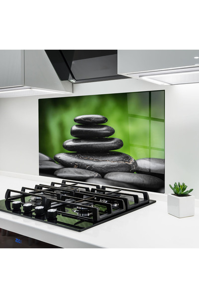 Arthub Kitchen Glass Panel, Stove Protection, Heat Resistant, Feng-shui, Black Stone Meditation
