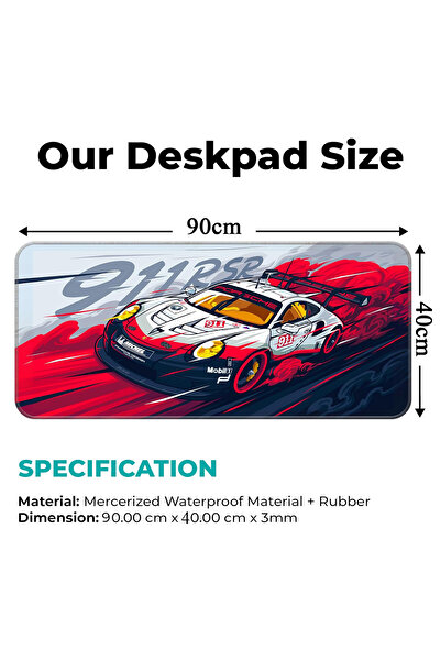 Coverzone 90×40cm XL Racing Car Mouse Pad – Large Desk Mat with Waterproof, Non-Slip Base, Stitched Edges